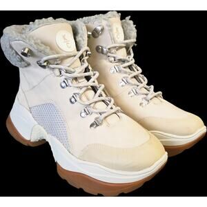 Kenneth Cole Maddox Beige Sherpa Trim Leather Hiker Boots Sneakers EUC 8
